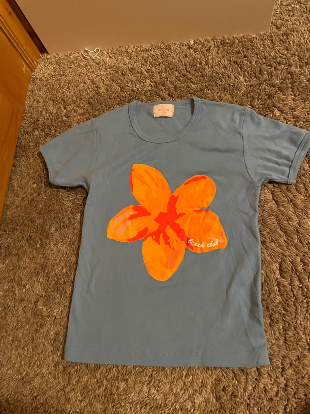 Kids Blue Tee with Orange Floral Graphic -